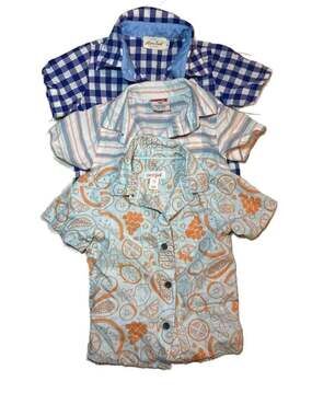 Lot of 3 Toddler Boys Short Sleeve Button Down Shirts 18M-M Gingham Stripe Tropi